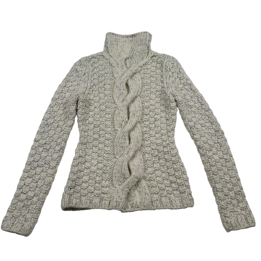 VS Moda International Wool Blend Cableknit Turtleneck Metallic Thread‎ Small